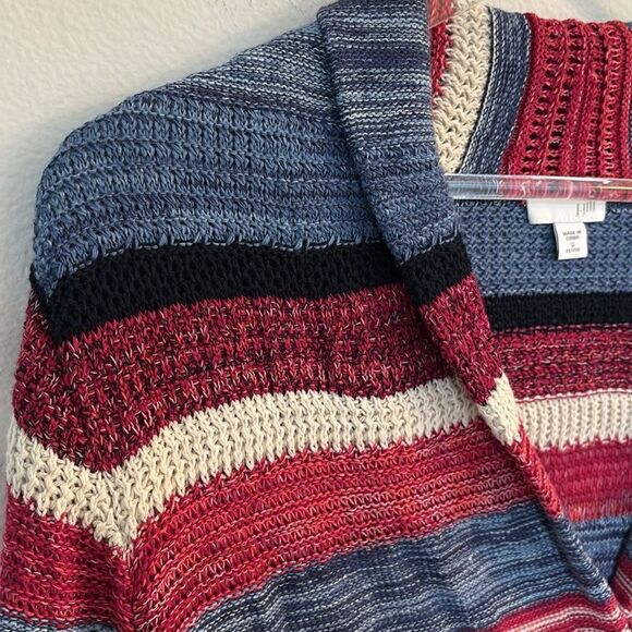 J. Jill Red White Blue Striped 3 Button Cardigan Size Small Petite - Picture 4 of 9